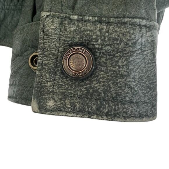 Wilsons Leather Adventure Bound Vintage 80s Army Green Moto Leather Jacket - Picture 9 of 16